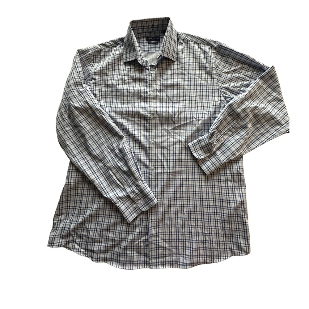 Nautica Mens Slim Fit‎ Plaid Button Down Shirt XL Blue White Collared Casual - Picture 3 of 5